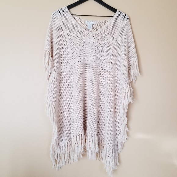Design History Sweaters - Fringe Trim Sweater Poncho